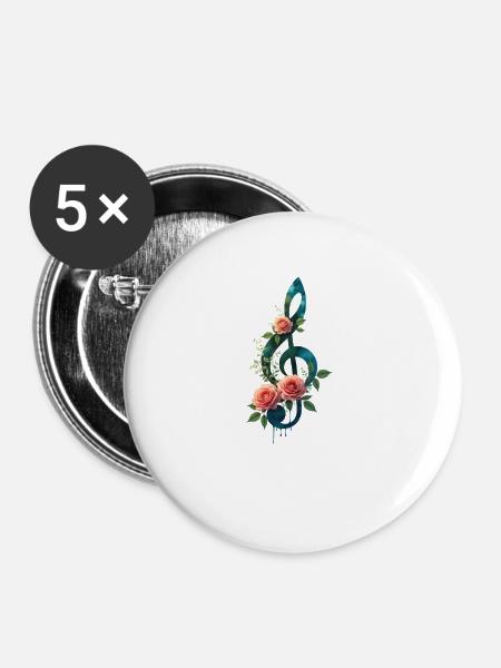 Blumiger Violinschlüssel Harmonie - Buttons klein 25 mm (5er Pack) - Weiß
