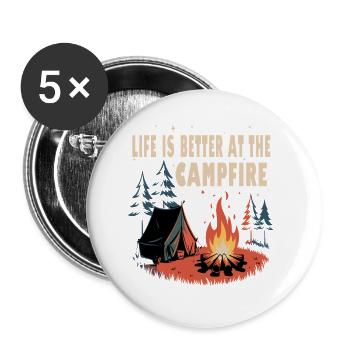 Life Is Better At The Campfire Funny Camping cool - Lot de 5 petits badges (25 mm) - blanc - Devant