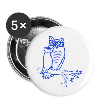Eule Pfeife rauchen alter Opa Uhu Ast Baum Wald - Buttons klein 25 mm (5er Pack) - Weiß - Vorne