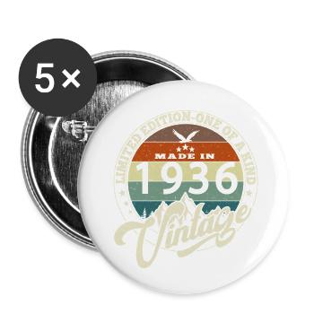 Vintage 1936 Best of 1936 - 89 Year Old Birthday - Buttons small 1''/25 mm (5-pack) - white - Front