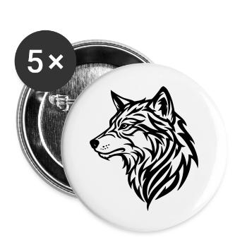 Wolf - tribal style - Buttons small 1''/25 mm (5-pack) - white - Front