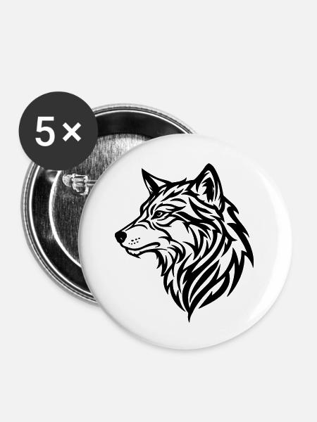 Wolf - Stammesstil - Buttons klein 25 mm (5er Pack) - Weiß