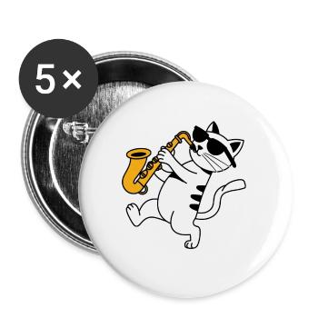 Cat Brass Band Saxophone Sunglasses - Buttons small 1''/25 mm (5-pack) - white - Front
