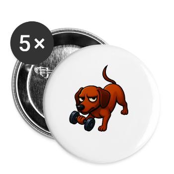 Energetischer Dackel mit Hantel Comic Motivation - Buttons klein 25 mm (5er Pack) - Weiß - Vorne