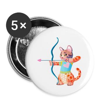 Blauherz-Bogenschützen-Katze - Buttons klein 25 mm (5er Pack) - Weiß - Vorne