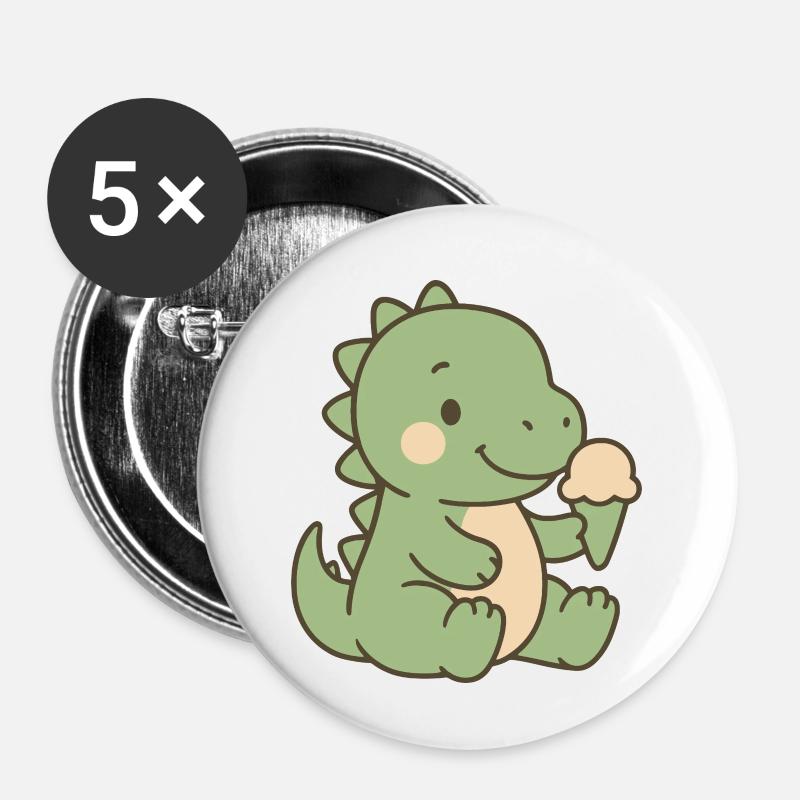 Cute Dino with Cream – Funny Cartoon Design for K - Buttons small 1''/25 mm (5-pack) - white