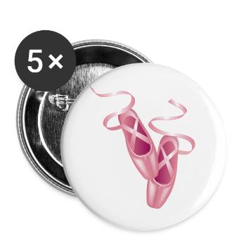 Rosa Ballettschuhe & Satinband-Elegantes Tanzmotiv - Buttons klein 25 mm (5er Pack) - Weiß - Vorne