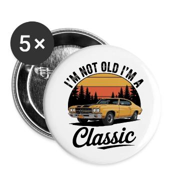 Ich bin nicht alt, ich bin ein klassischer Oldtimer - Buttons klein 25 mm (5er Pack) - Weiß - Vorne