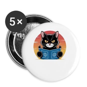 Weltherrschaft – Katze mit großen Plänen - Buttons klein 25 mm (5er Pack) - Weiß - Vorne