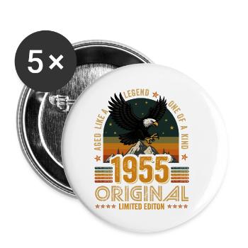 Vintage 1955 70th Birthday Original 1955 Vintage - Buttons small 1''/25 mm (5-pack) - white - Front