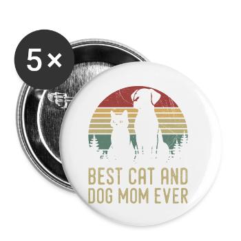 Retro Cat Dog Mom Cat Mama For mama Puppy Kitty - Buttons small 1''/25 mm (5-pack) - white - Front