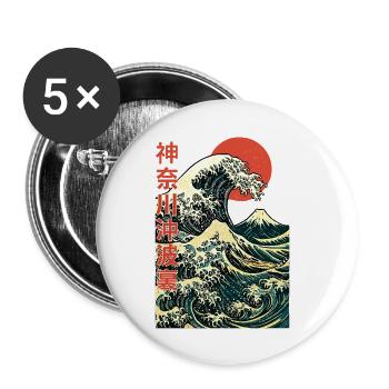 Die große Welle vor Kanagawa - Hokusai Kunst - Buttons klein 25 mm (5er Pack) - Weiß - Vorne