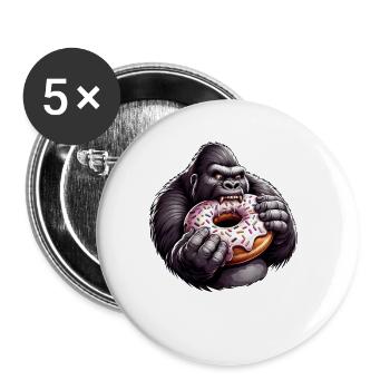 Gorille drôle avec beignet dessin animé grignotage - Lot de 5 petits badges (25 mm) - blanc - Devant