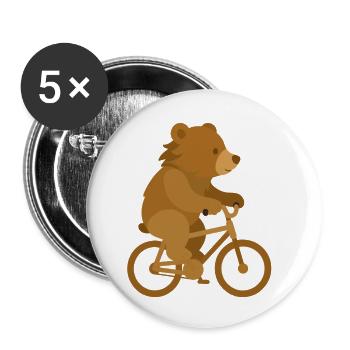 Fröhlicher Bär auf Fahrrad –Verspieltes Tierdesign - Buttons klein 25 mm (5er Pack) - Weiß - Vorne