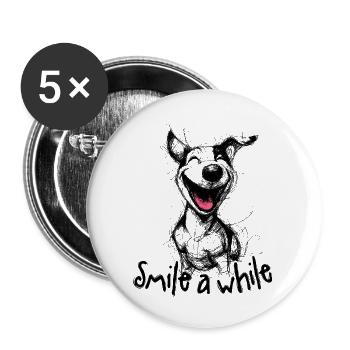 Smiling Dog – Good mood motif for dog fans - Buttons small 1''/25 mm (5-pack) - white - Front