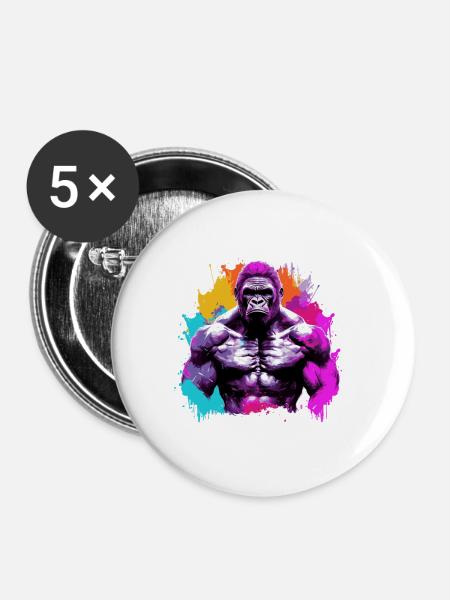 Gorilla Bodybuilding Beast - Buttons klein 25 mm (5er Pack) - Weiß
