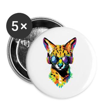 Serval Raubkatze Afrika Savannah Leopard Katzen - Buttons klein 25 mm (5er Pack) - Weiß - Vorne