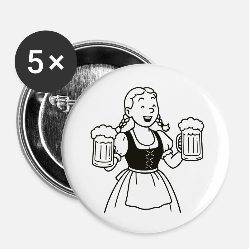 Bier mädchen - Buttons/Badges lille, 25 mm (5-pack) - hvid
