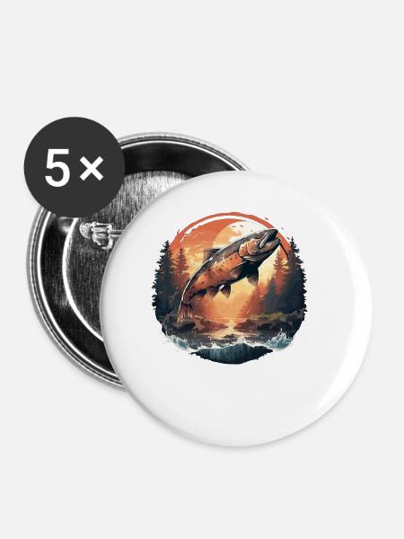 Lachse Lachs - Buttons klein 25 mm (5er Pack) - Weiß