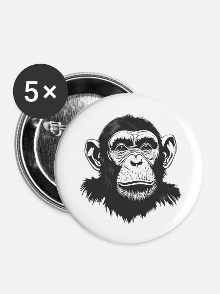 Affe - Schimpanse - Buttons klein 25 mm (5er Pack) - Weiß