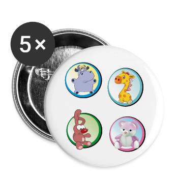 Spielzeug Teddy Hippo Hasi - Buttons klein 25 mm (5er Pack) - Weiß - Vorne