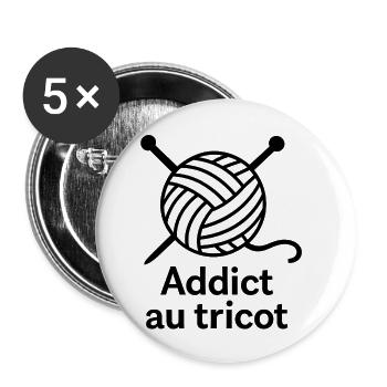 Addict au tricot: ball laine et aiguilles - Lot de 5 petits badges (25 mm) - blanc - Devant