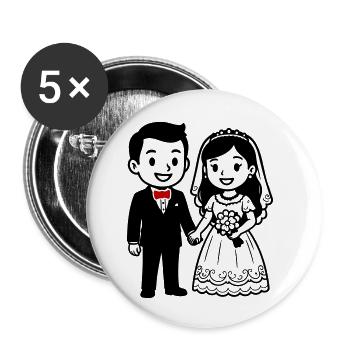 Hochzeit Paar Ehepaar - Buttons klein 25 mm (5er Pack) - Weiß - Vorne