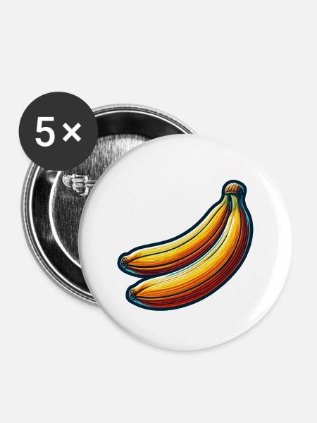 Bananen - Buttons klein 25 mm (5er Pack) - Weiß