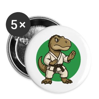 Karaté T-Rex dessin animé - Arts martiaux, Tyrannosaure - Lot de 5 petits badges (25 mm) - blanc - Devant