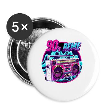 90s - Neon Boombox Retro Music Style - Buttons small 1''/25 mm (5-pack) - white - Front