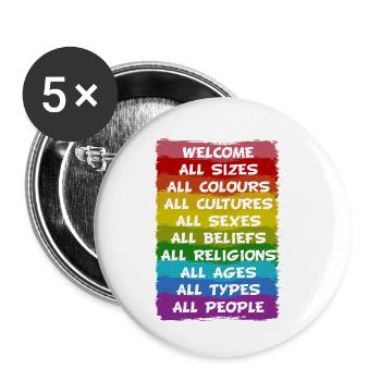 Regenbogen Pride LGBT Toleranz Liebe Gewinnt - Buttons klein 25 mm (5er Pack) - Weiß - Vorne