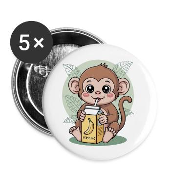 Cartoon Monkey Drinking Banana Milk Cute Animal - Buttons small 1''/25 mm (5-pack) - white - Front