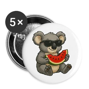 Süßer Koala mit Wassermelone Sommer Cartoon - Buttons klein 25 mm (5er Pack) - Weiß - Vorne