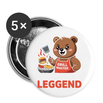 Dad Level: Leggends Grill Master Bear - Buttons small 1''/25 mm (5-pack) - white - Front