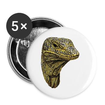 Lézard varan, reptile, dragon de Komodo, varan bagué, lézard - Lot de 5 petits badges (25 mm) - blanc - Devant