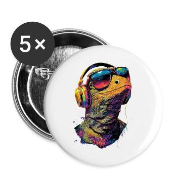 Lézard varan, reptile, dragon de Komodo, varan bagué, lézard - Lot de 5 petits badges (25 mm) - blanc - Devant
