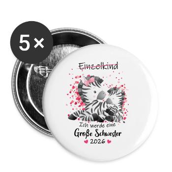 Nachwuchs Verkünden Ich Werde Große Schwester 2026 - Buttons klein 25 mm (5er Pack) - Weiß - Vorne