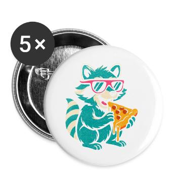 raton laveur en lunettes de soleil mangeant de la pizza - Lot de 5 petits badges (25 mm) - blanc - Devant