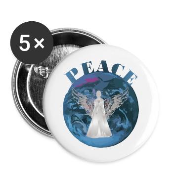 Paix sur Terre avec la protection des anges - Lot de 5 petits badges (25 mm) - blanc - Devant