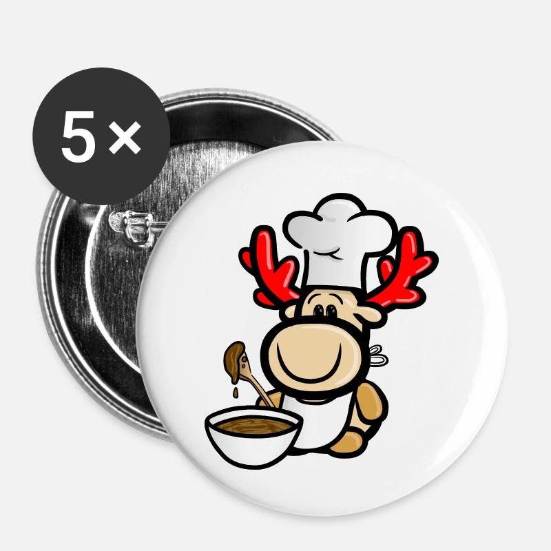 Reindeer Elmondo baking in winter - Buttons small 1''/25 mm (5-pack) - white