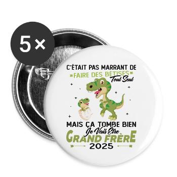 Ich werde 2025 ein großer Bruder sein - Buttons klein 25 mm (5er Pack) - Weiß - Vorne