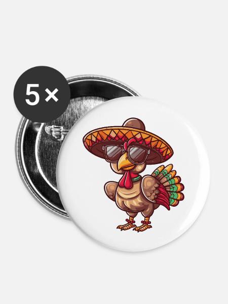 Truthahn Comic Lustig Sombrero - Buttons klein 25 mm (5er Pack) - Weiß