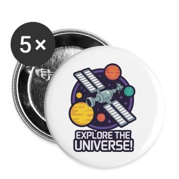 SPACE STATION, ERKUNDE DAS UNIVERSUM - Buttons klein 25 mm (5er Pack) - Weiß - Vorne