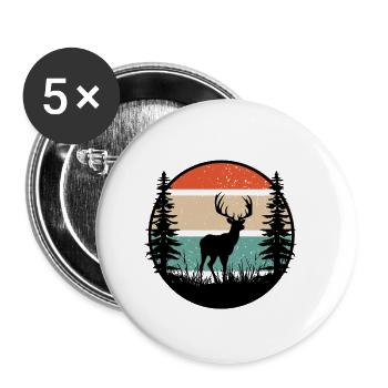 Cerf silhouette rétro en nature - Lot de 5 petits badges (25 mm) - blanc - Devant