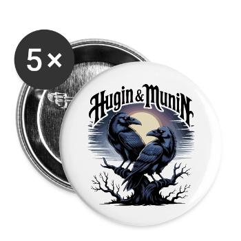 Hugin et Munin - Gardiens de la pensée - Lot de 5 petits badges (25 mm) - blanc - Devant