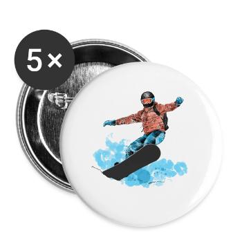 Planche à neige - Lot de 5 petits badges (25 mm) - blanc - Devant