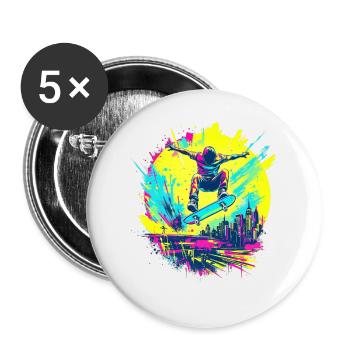 Neon Skater – Ride or Die Graffiti Style - Lot de 5 petits badges (25 mm) - blanc - Devant