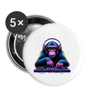 Bunter DJ-Affe mit Kopfhörern und Brille - Buttons klein 25 mm (5er Pack) - Weiß - Vorne