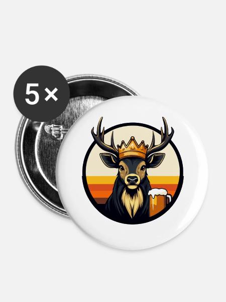 Hirsch Bier - Buttons klein 25 mm (5er Pack) - Weiß
