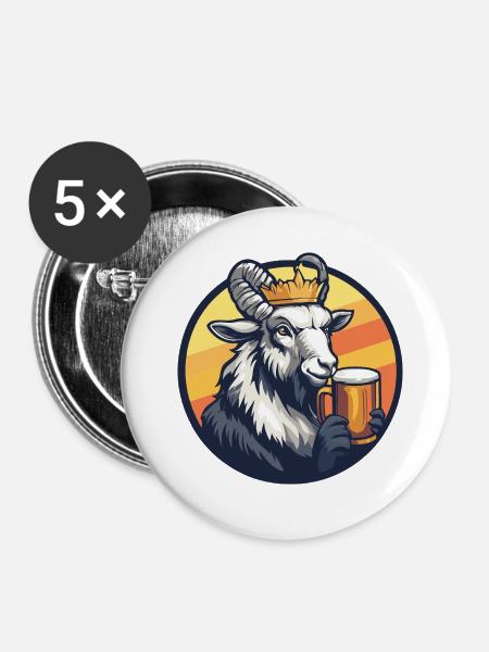 Bergziege Bier - Buttons klein 25 mm (5er Pack) - Weiß